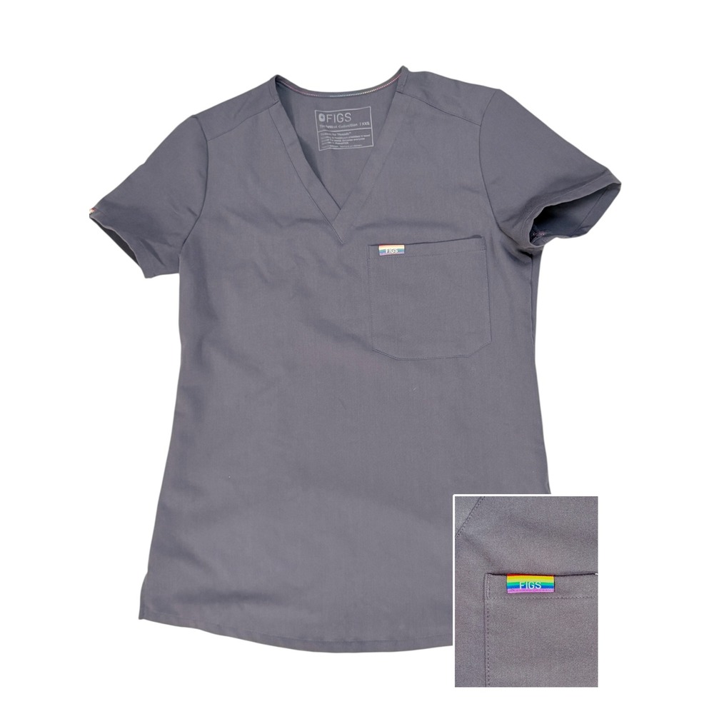 FIGS Rainbow Pride Technical Collection Catarina Scrubs Top XXS Grey V-Neck